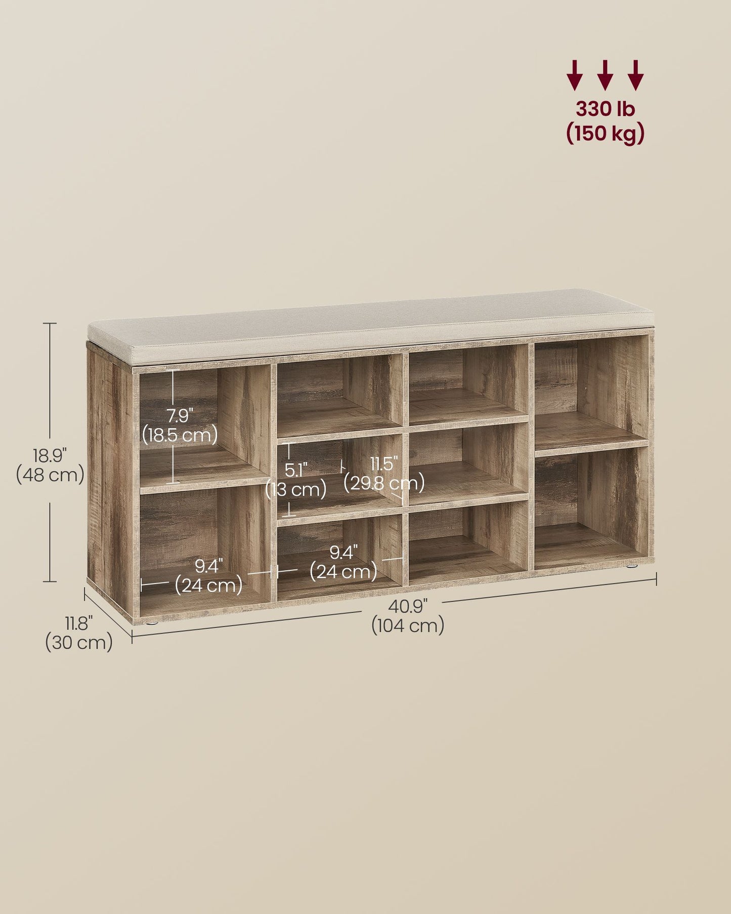 Shoe Bench, Storage Bench with Padded Seat