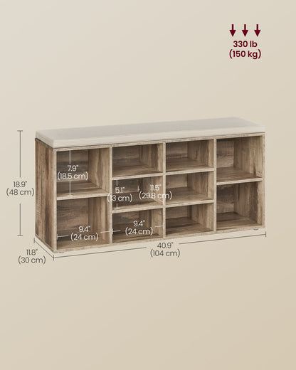 Shoe Bench, Storage Bench with Padded Seat