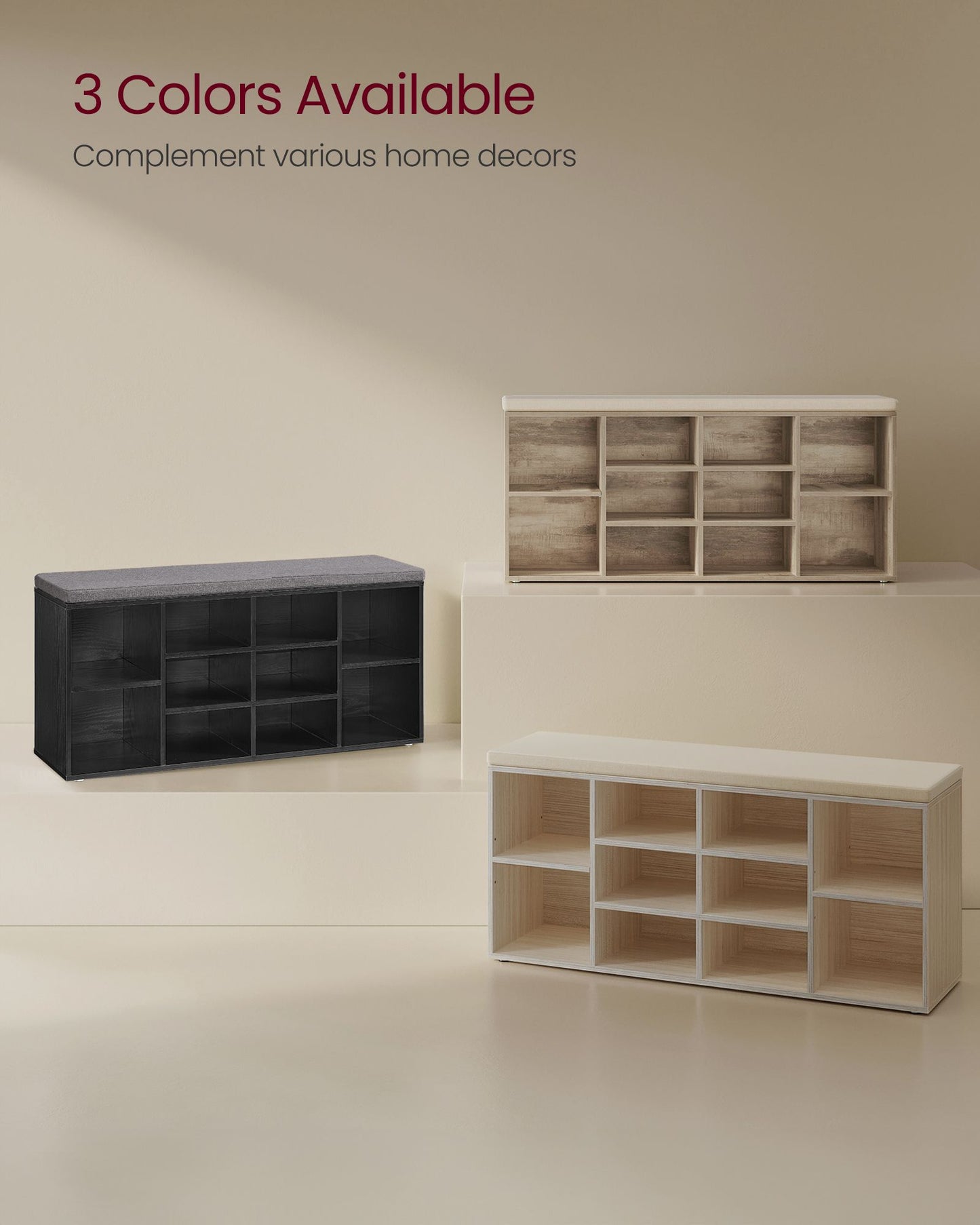 Shoe Bench, Storage Bench with Padded Seat