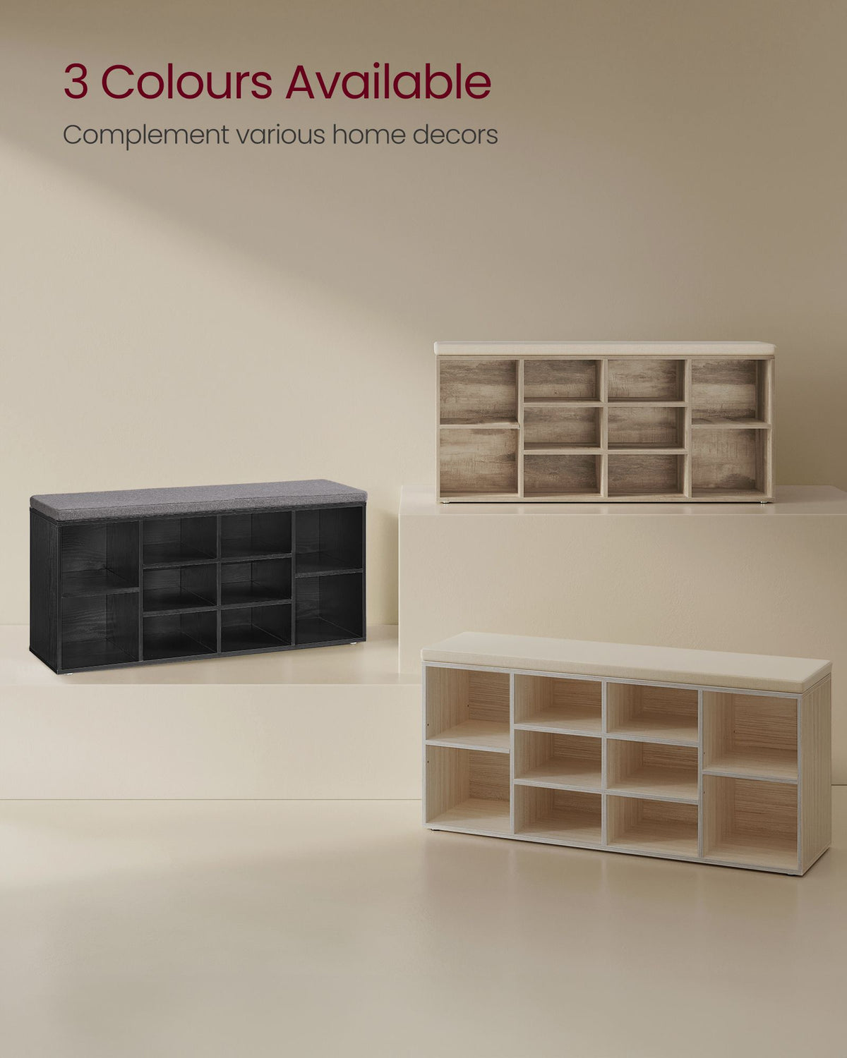 Storage Bench with Padded Seat and 9 Compartments Black - image 34