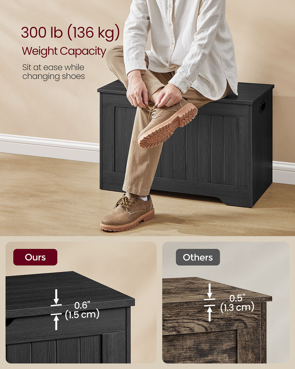 29.9 Inches Width Storage Chest with 2 Safety Hinges - HWLEXTRA 