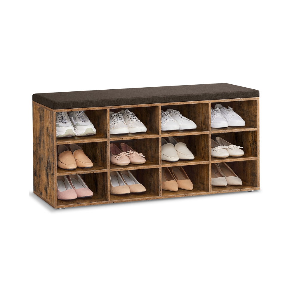Shoe Bench with Cushion and 12 Compartments Rustic Brown - image 2