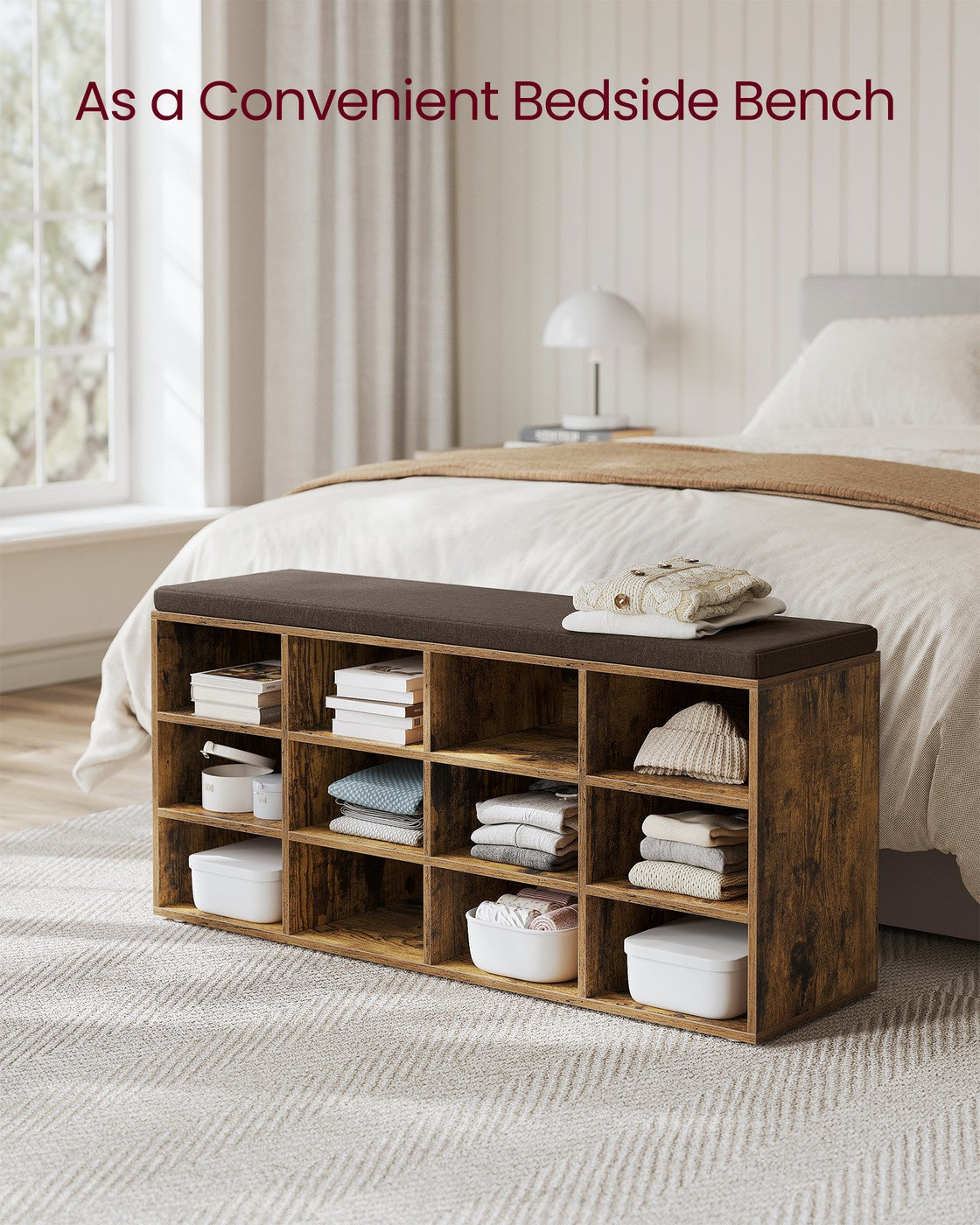 Shoe Bench with Cushion and 12 Compartments Rustic Brown - image 4