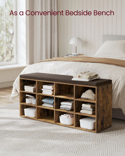 Shoe Bench with Cushion and 12 Compartments Rustic Brown - image 4