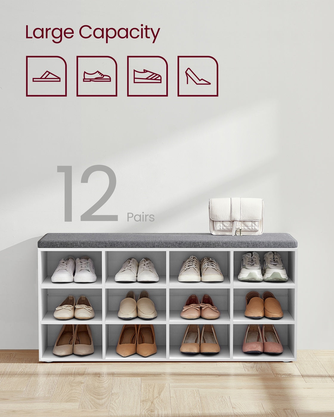 Shoe Bench with Cushion and 12 Compartments Rustic Brown - image 15
