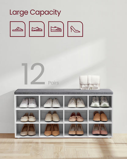 Shoe Bench with Cushion,12 Compartments