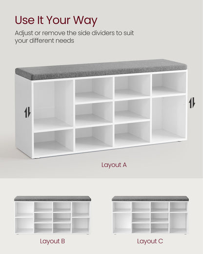 Shoe Bench with Cushion,12 Compartments