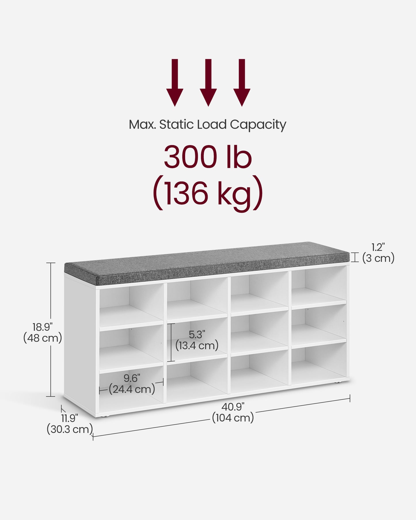 Shoe Bench with Cushion,12 Compartments