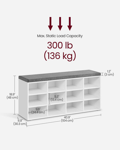 Shoe Bench with Cushion,12 Compartments
