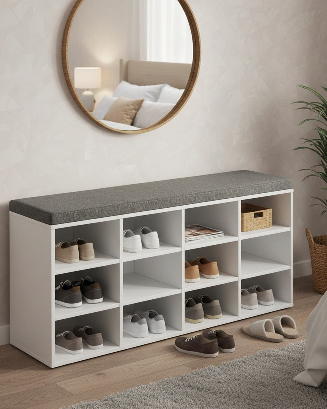 Shoe Bench with Cushion and 12 Compartments Rustic Brown - image 19