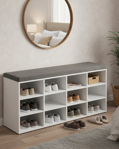 Shoe Bench with Cushion and 12 Compartments Rustic Brown - image 19