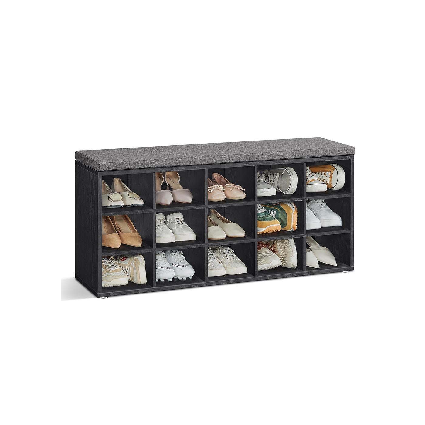 Shoe Bench with Cushion,15 Compartments