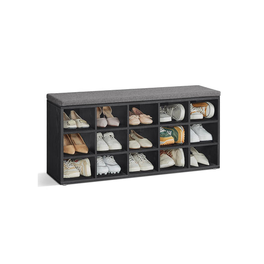 Shoe Bench with Cushion,15 Compartments