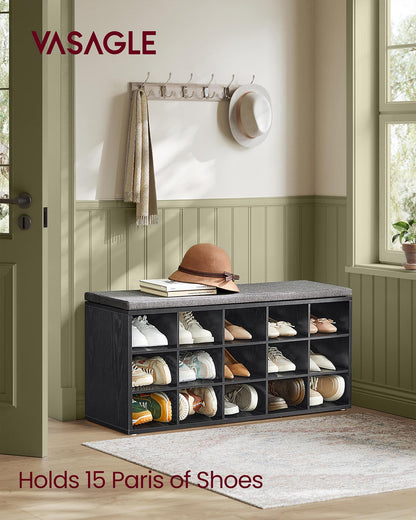 Shoe Bench with Cushion,15 Compartments