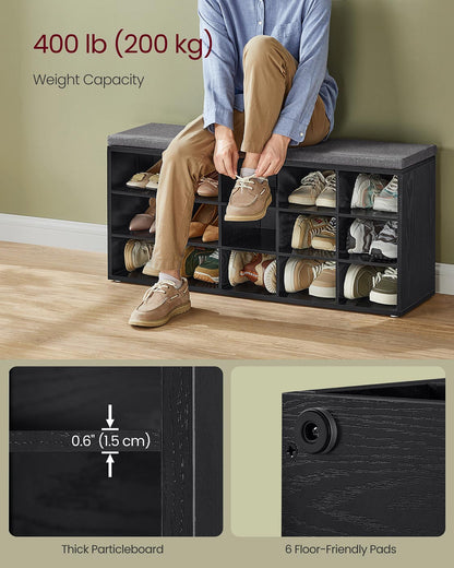 Shoe Bench with Cushion,15 Compartments
