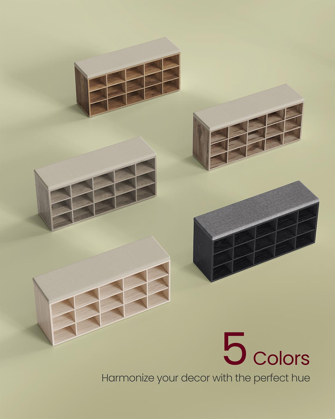 Shoe Bench with Cushion,15 Compartments