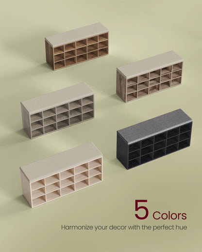 Shoe Bench with Cushion,15 Compartments