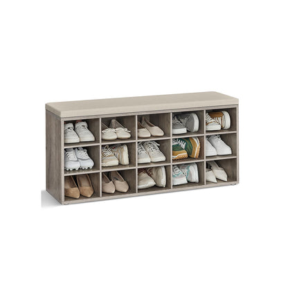 Shoe Bench with Cushion,15 Compartments
