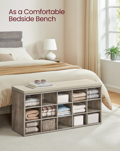 Shoe Bench with Cushion,15 Compartments