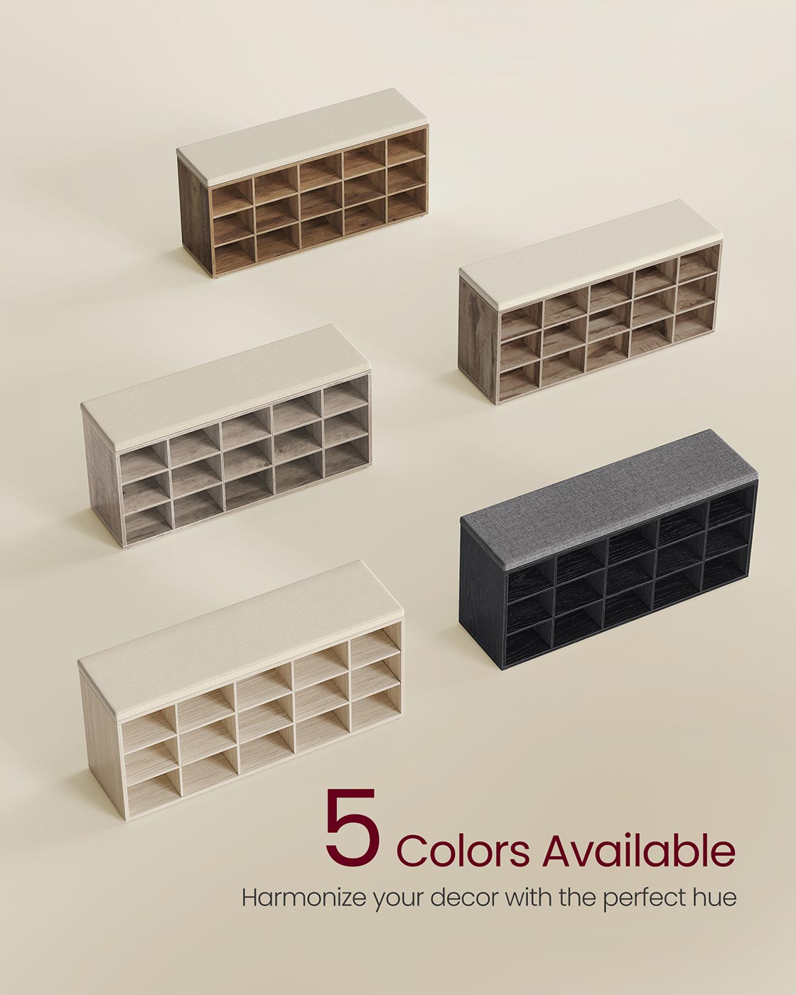 Shoe Bench with Cushion,15 Compartments