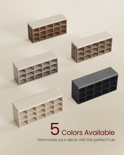 Shoe Bench with Cushion,15 Compartments