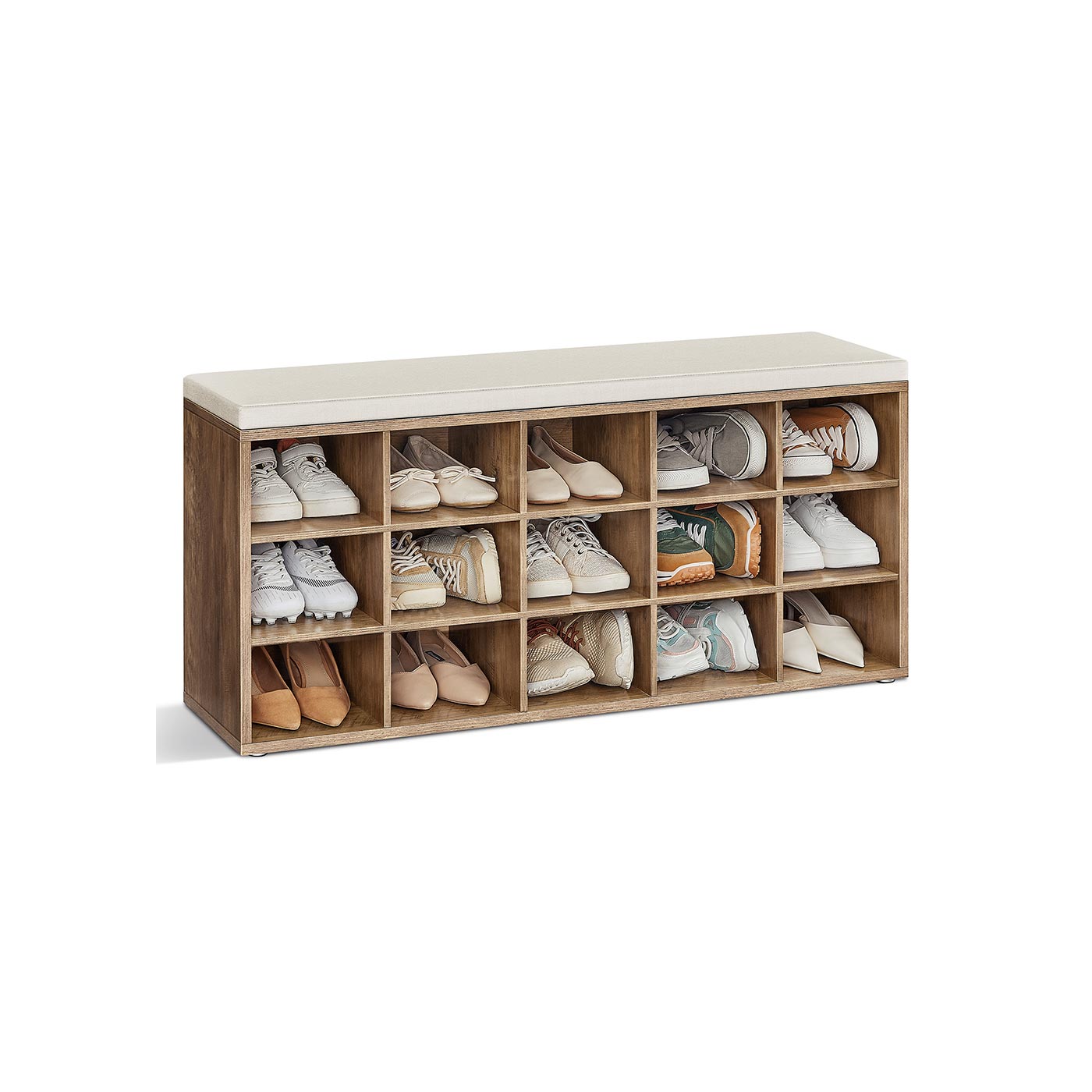 Shoe Bench with Cushion,15 Compartments
