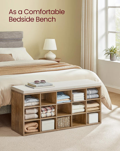 Shoe Bench with Cushion,15 Compartments