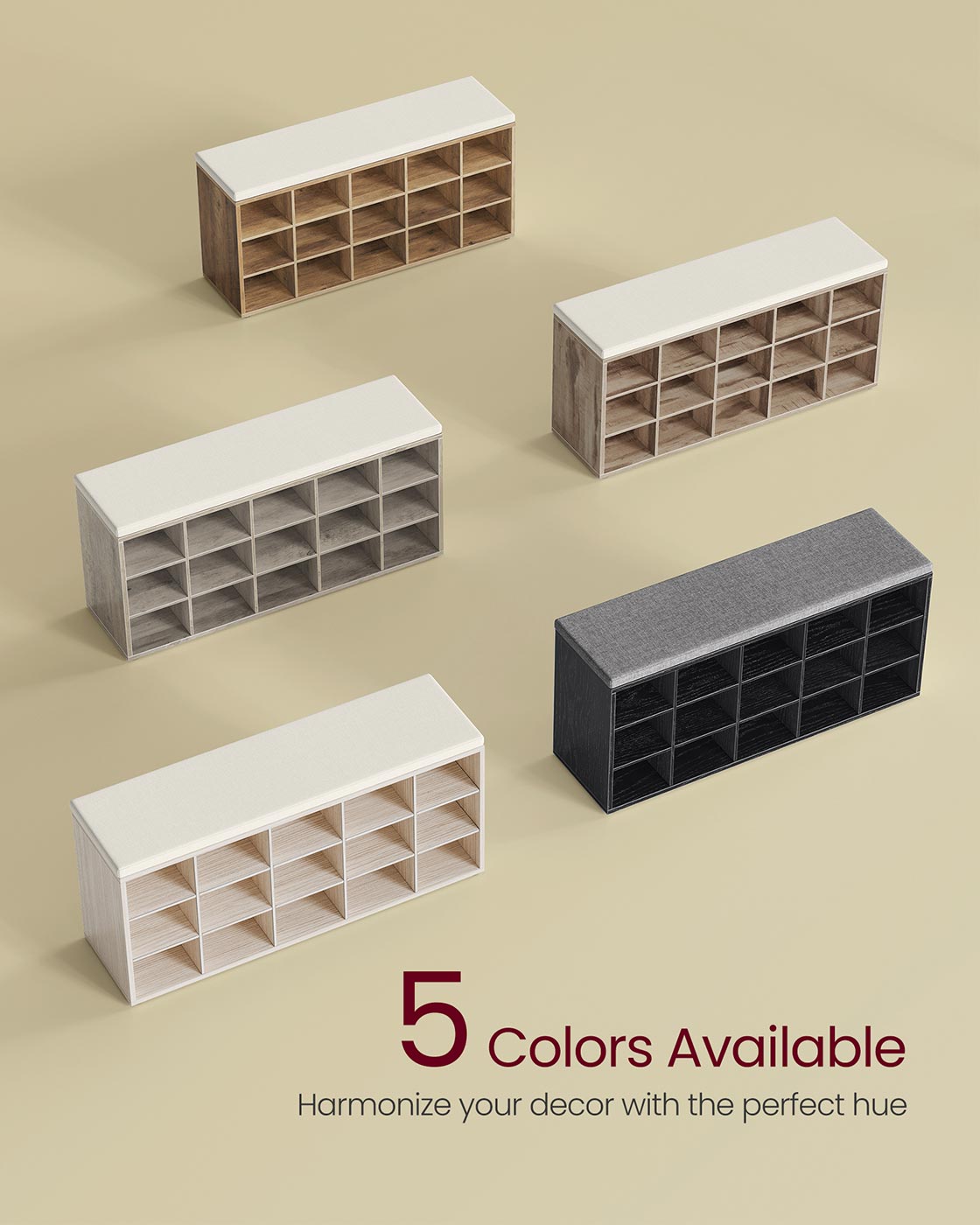 Shoe Bench with Cushion,15 Compartments
