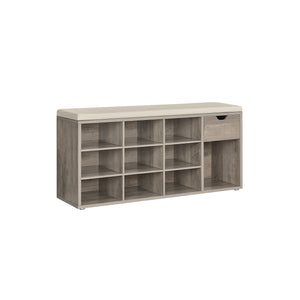 Storage Bench with Cushion, Drawer and Open Compartments