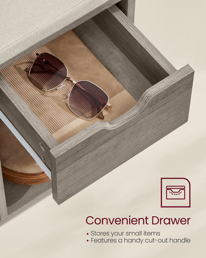Storage Bench with Cushion, Drawer and Open Compartments