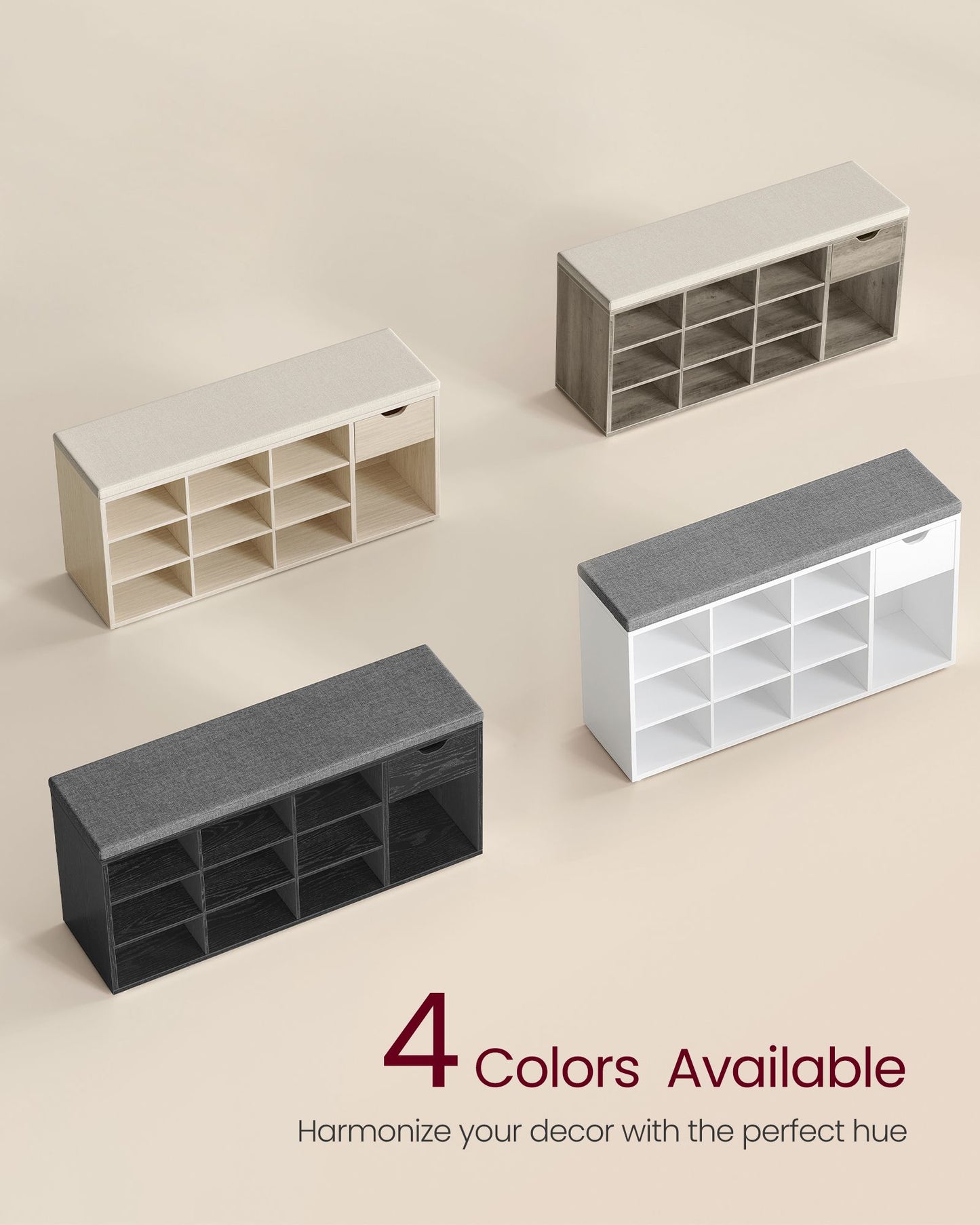 Storage Bench with Cushion, Drawer and Open Compartments