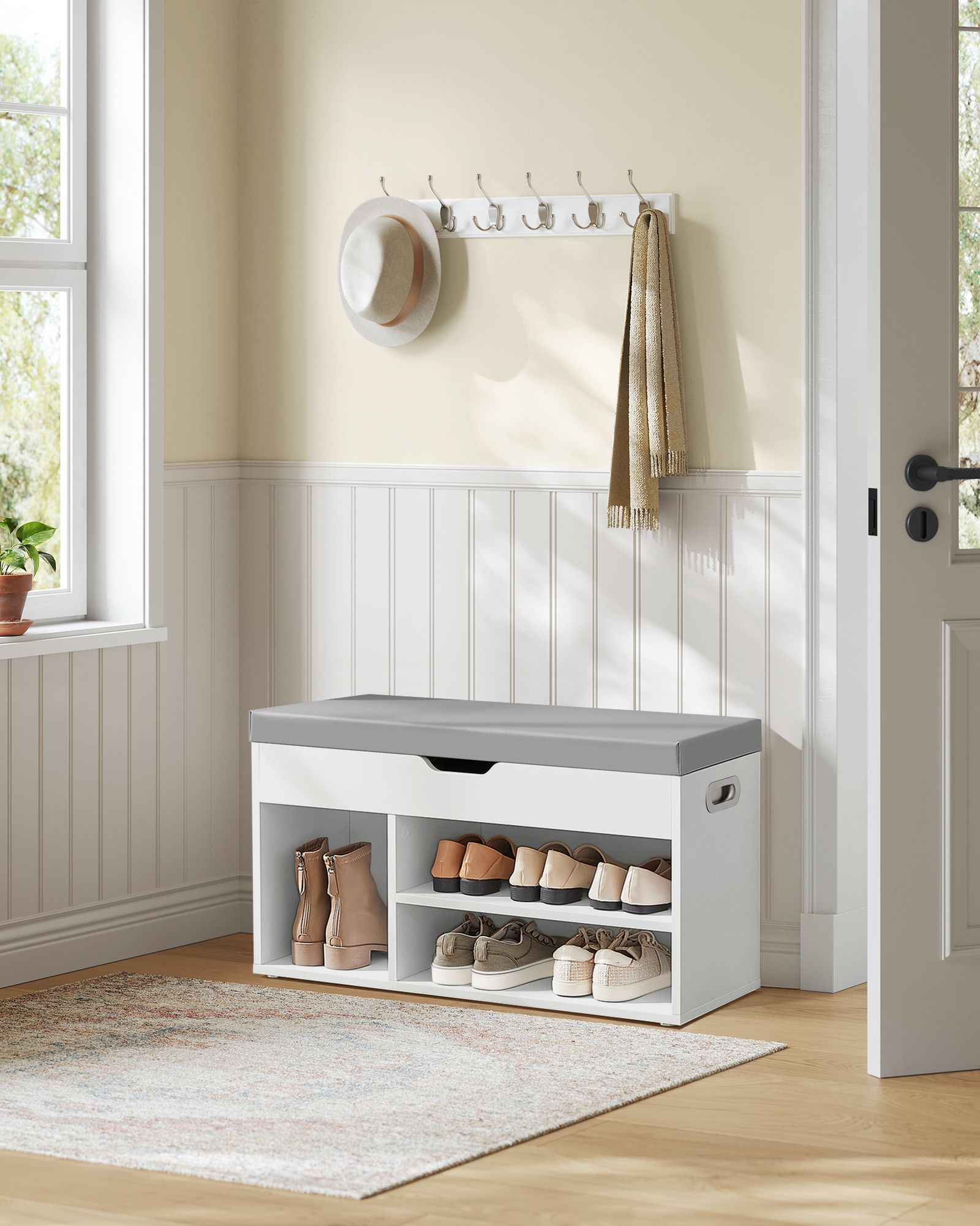 Shoe Bench with Cushion 3 Compartments White - image 40