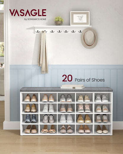 Shoe Bench with Cushion,15 Compartments