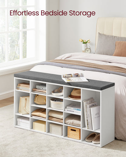 Shoe Bench with Cushion,15 Compartments