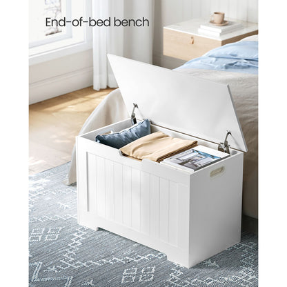 Lift Top Entryway Storage Chest/Bench with 2 Safety Hinge, Wooden Toy Box, White