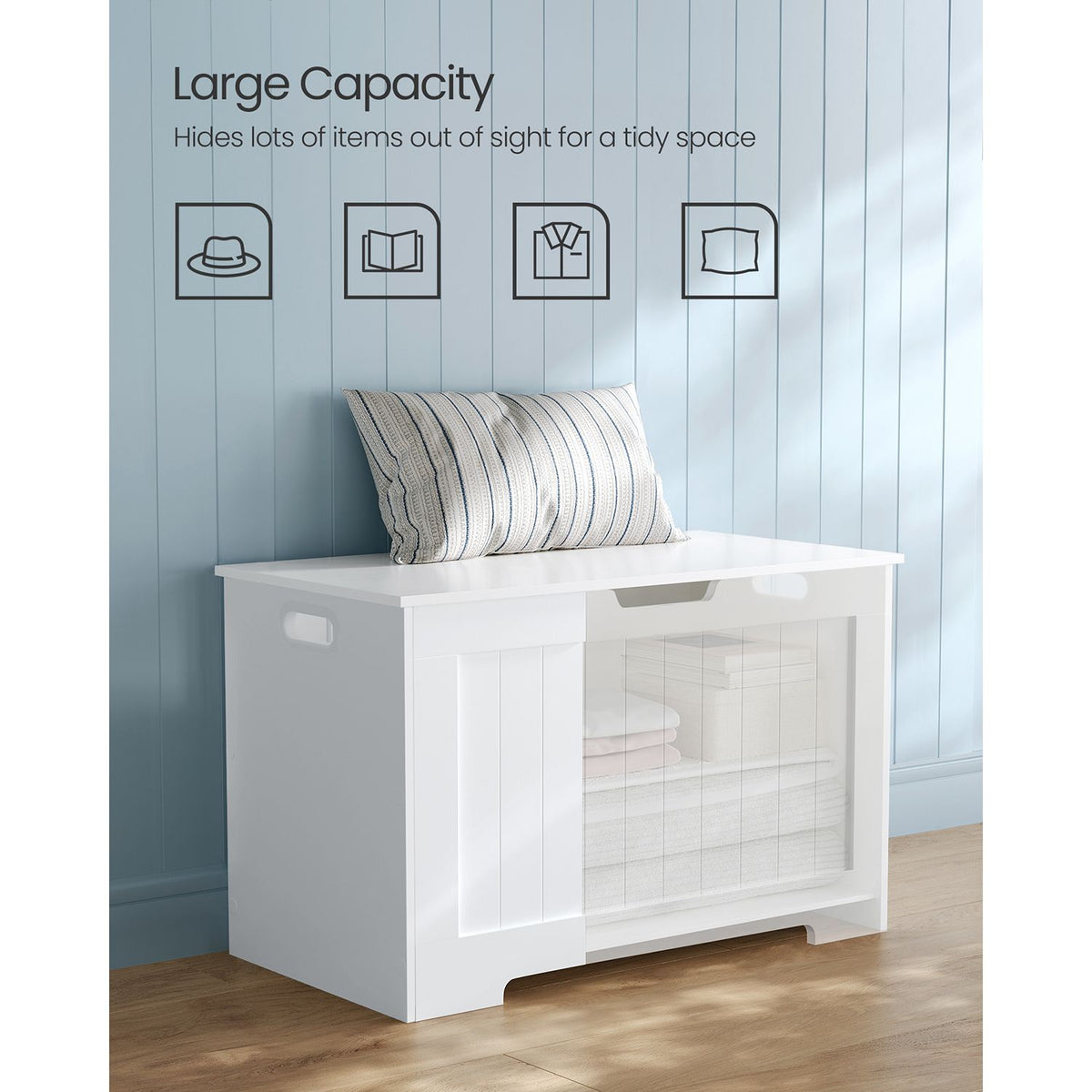Lift Top Entryway Storage Chest/Bench with 2 Safety Hinge, Wooden Toy Box, White