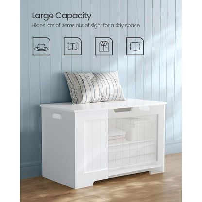 Lift Top Entryway Storage Chest/Bench with 2 Safety Hinge, Wooden Toy Box, White