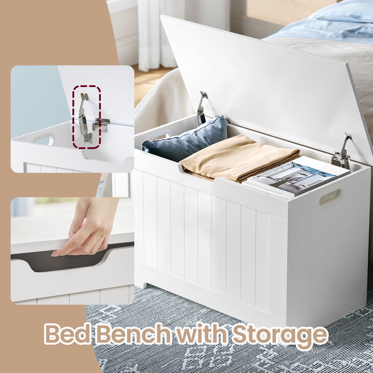 Entryway Storage Cabinet, Shoe Bench for Bedroom, Living Room, 40 x 76 x 48 cm, White - image 7