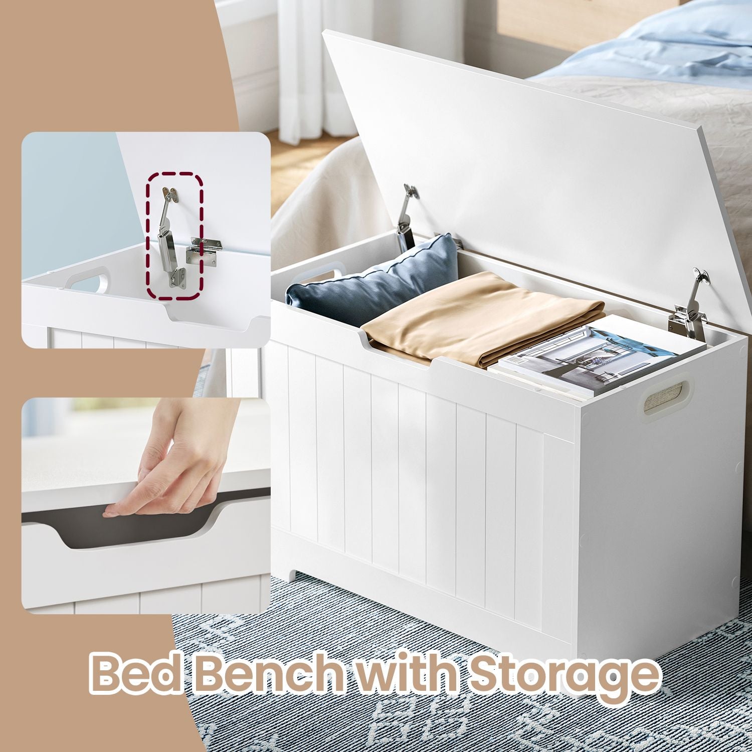 Entryway Storage Cabinet, Shoe Bench for Bedroom, Living Room, 40 x 76 x 48 cm, White - image 7