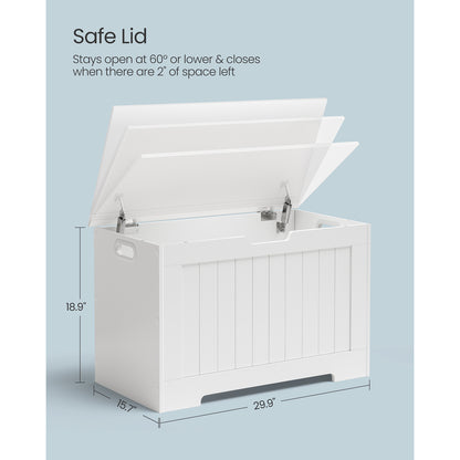 Lift Top Entryway Storage Chest/Bench with 2 Safety Hinge, Wooden Toy Box, White