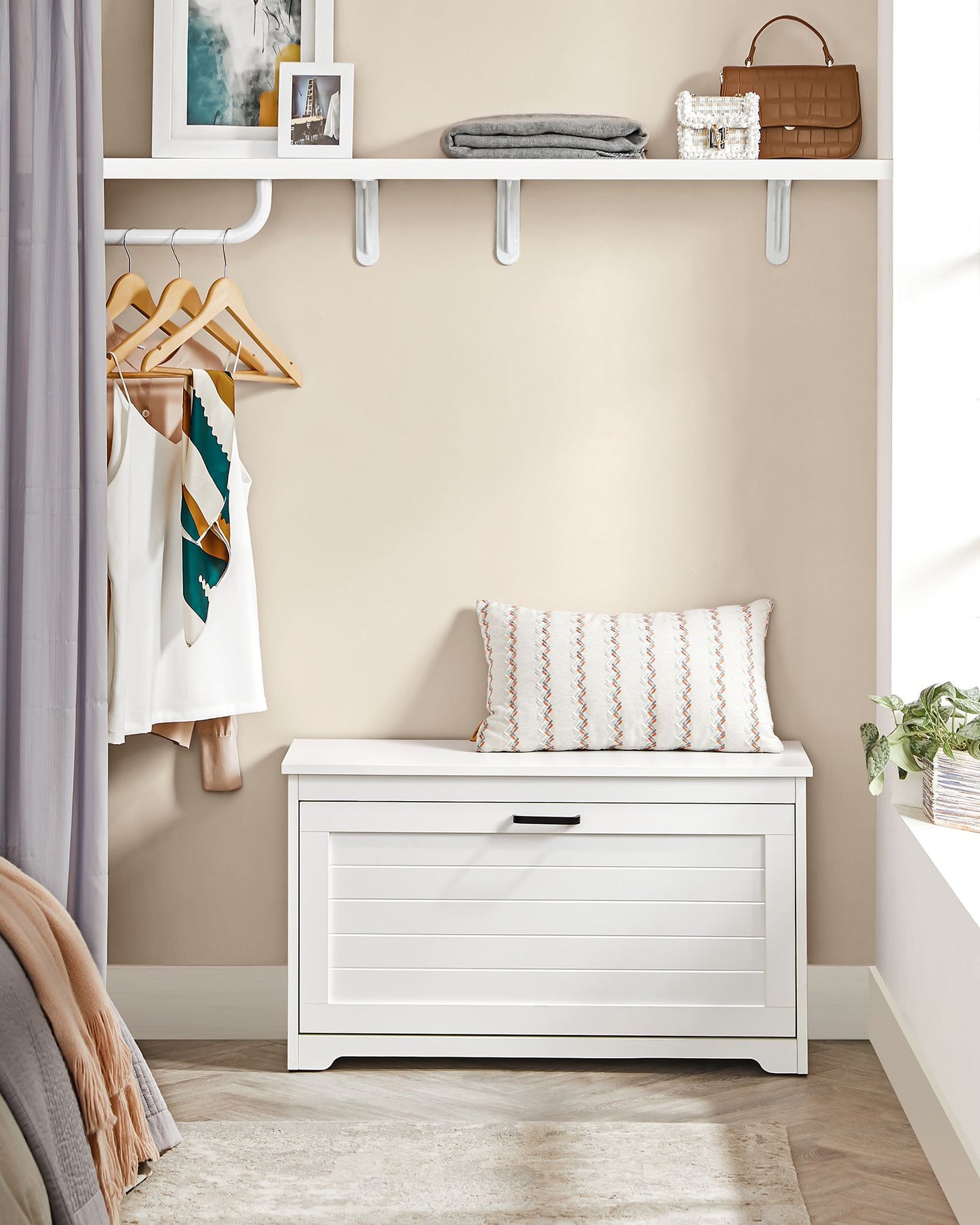 Shoe Bench with Folding Door and Handles Cloud White - image 3