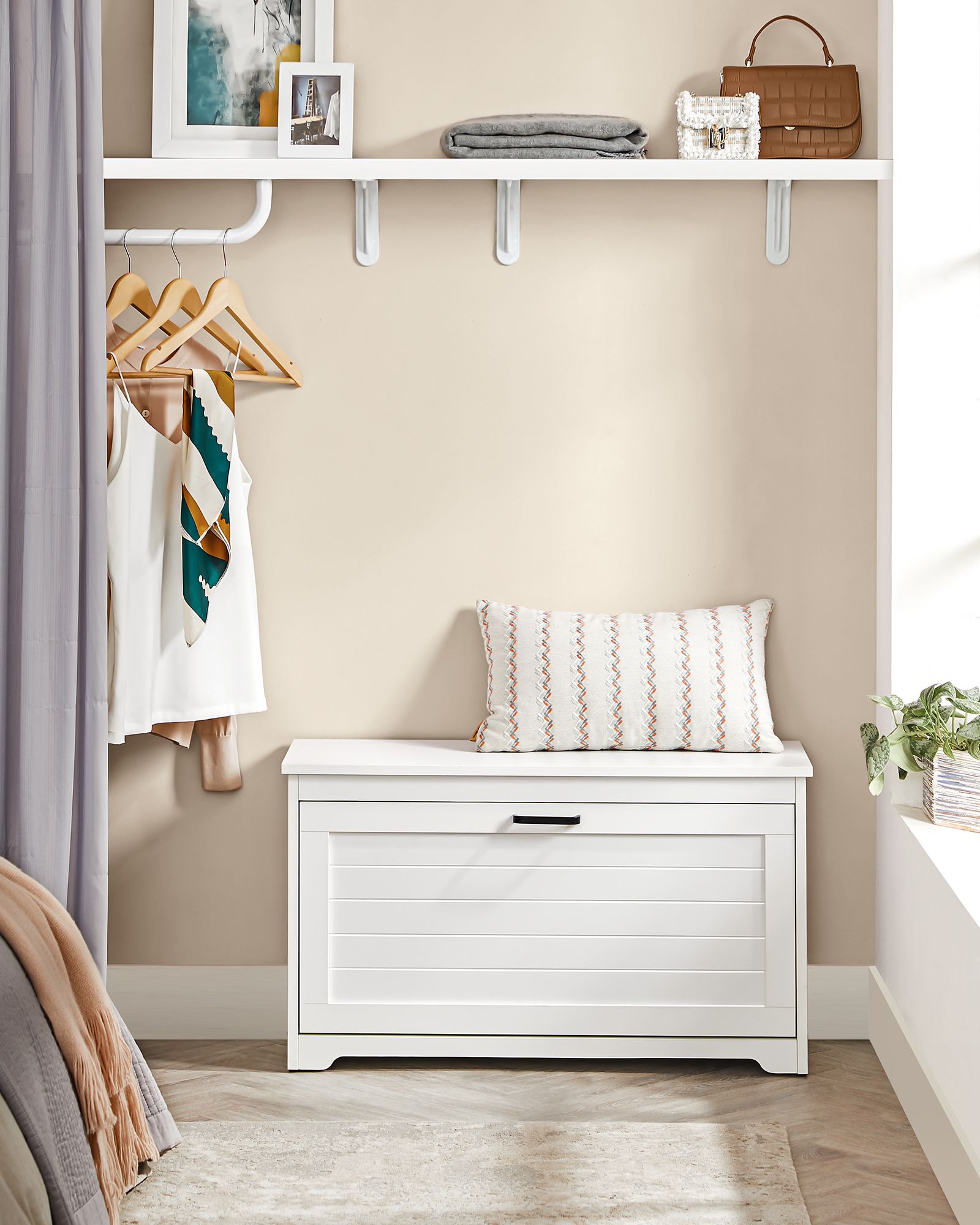 Shoe Bench with Folding Door and Handles Cloud White - image 3