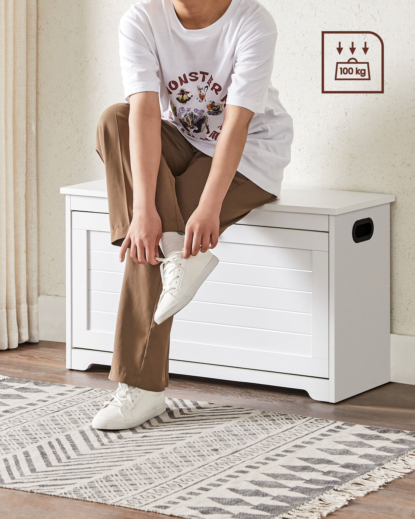 Shoe Bench with Folding Door and Handles Cloud White - image 4
