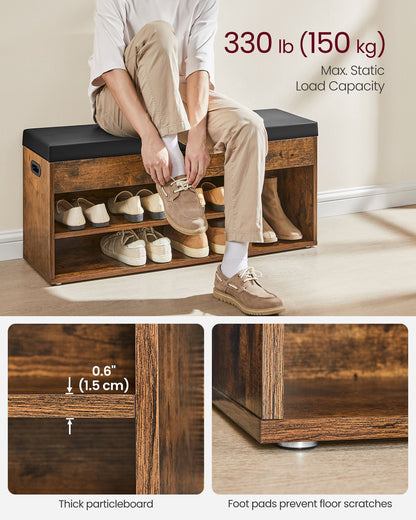 Storage Bench with Cushion, Padded Seat, 3 Compartments