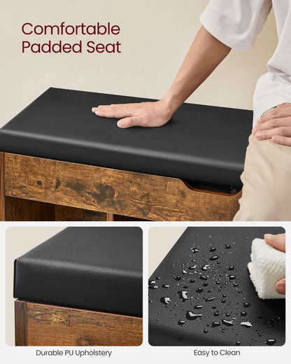 Storage Bench with Cushion, Padded Seat, 3 Compartments