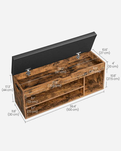 Storage Bench with Cushion, Padded Seat, 3 Compartments