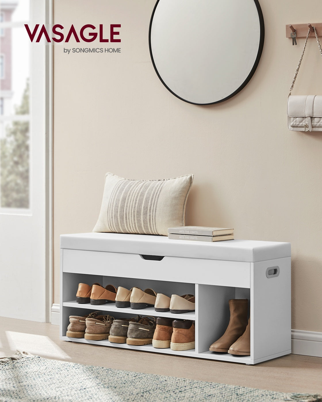 Shoe Bench with Cushion 3 Compartments White - image 26