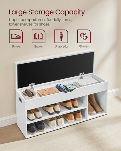 Shoe Bench with Cushion 3 Compartments White - image 28