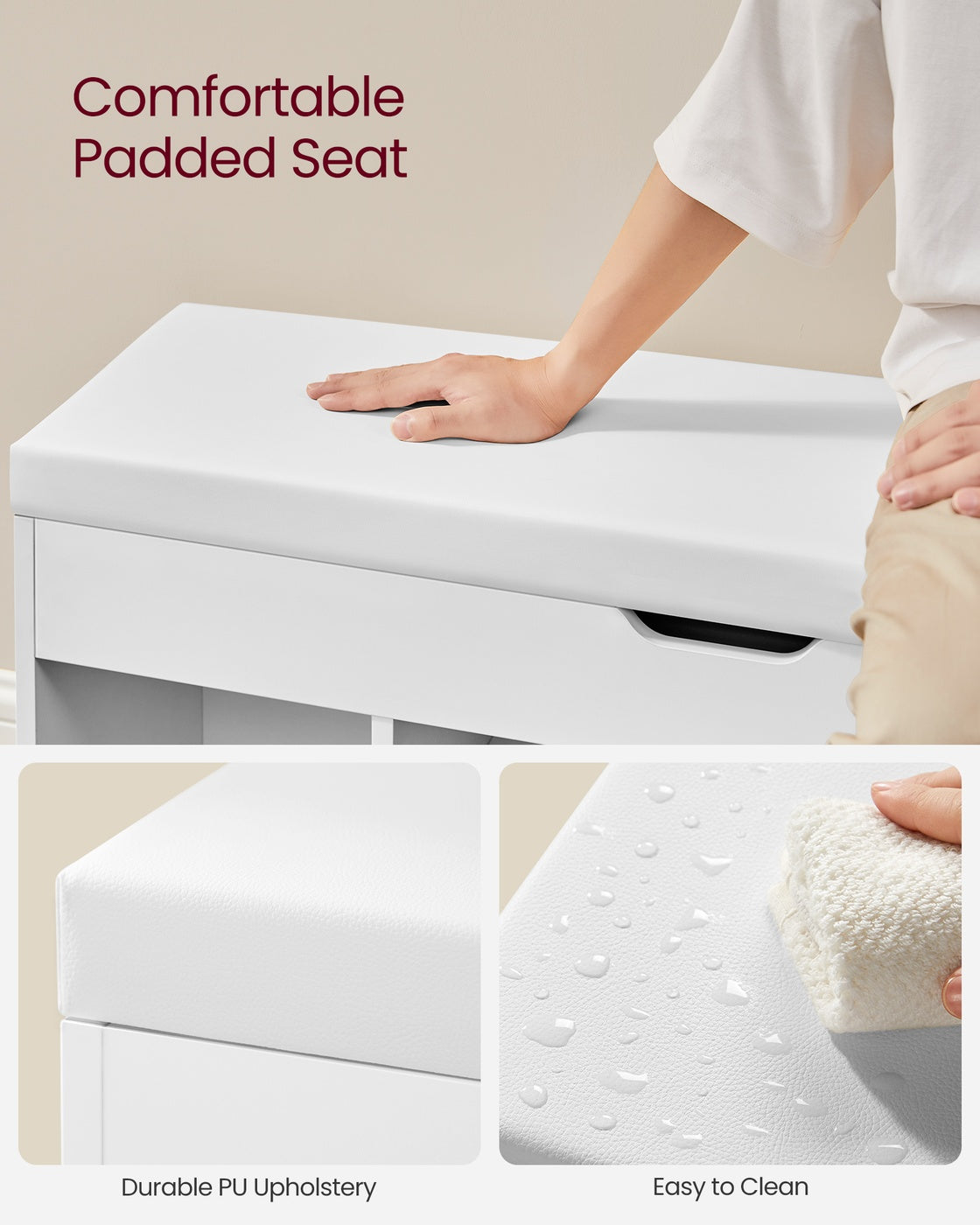 Shoe Bench with Cushion 3 Compartments White - image 29
