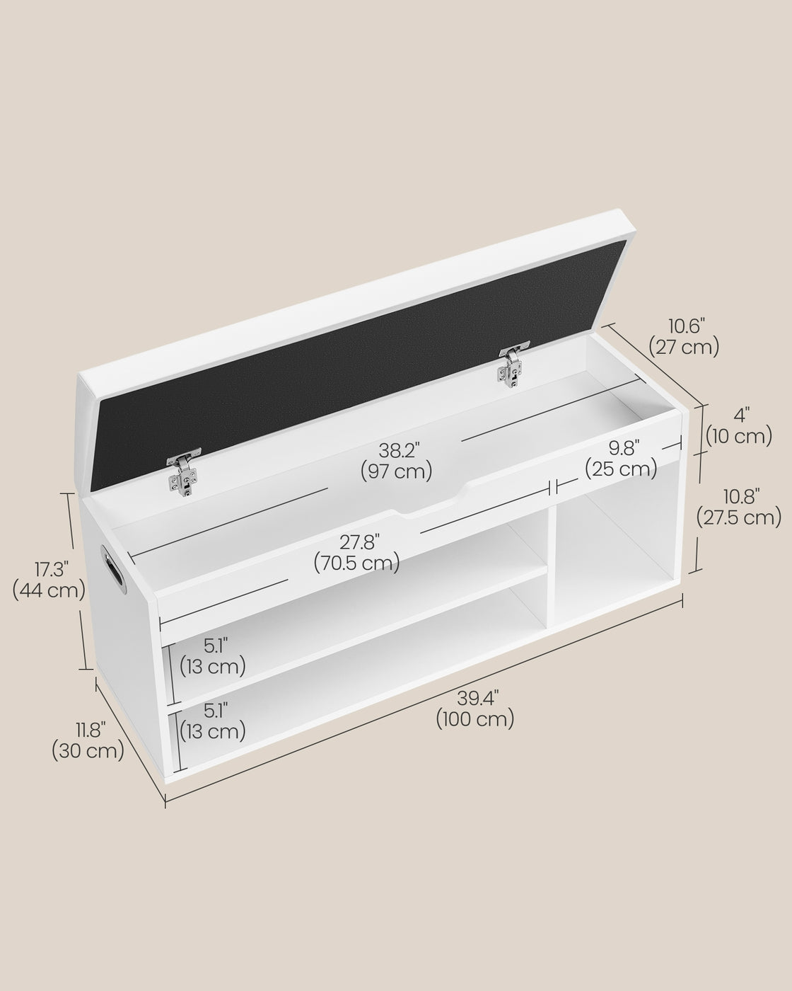 Shoe Bench with Cushion 3 Compartments White - image 30